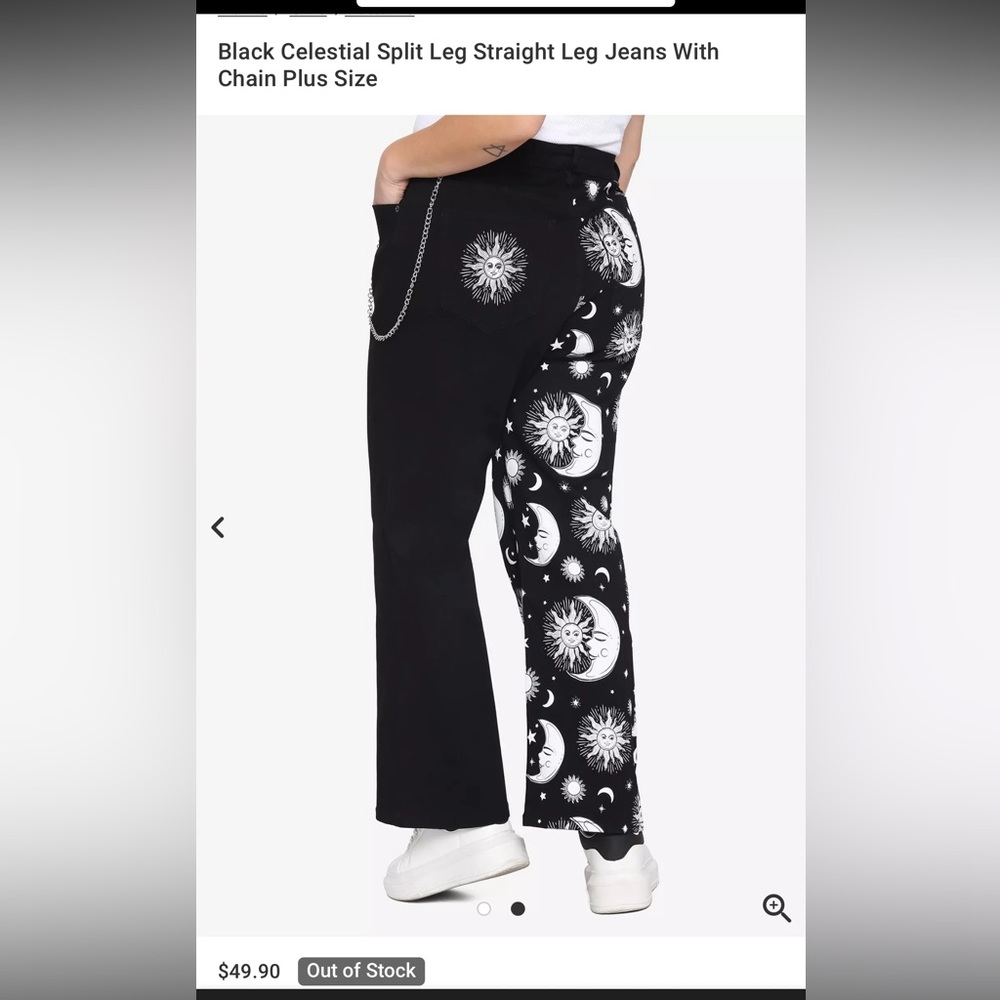 🌙 Black Celestial Split Leg Straight Jeans w/ Chain – Size 17, Plus Size 🌙